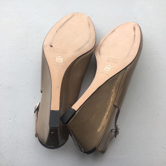 Stuart Weitzman // Nude Peep Toe Slingback Wedges - Picture 7 of 8